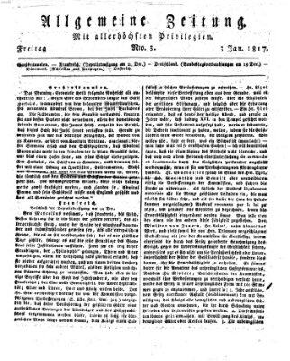 Allgemeine Zeitung Freitag 3. Januar 1817