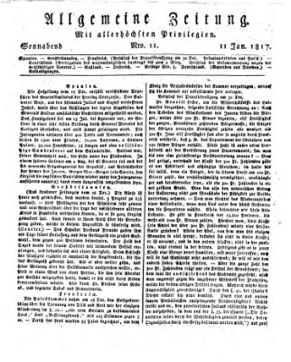 Allgemeine Zeitung Samstag 11. Januar 1817