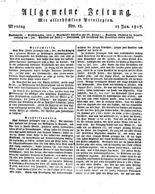 Allgemeine Zeitung Montag 13. Januar 1817