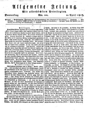 Allgemeine Zeitung Donnerstag 10. April 1817