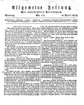 Allgemeine Zeitung Sonntag 20. April 1817