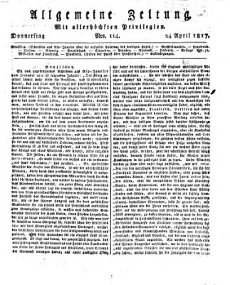 Allgemeine Zeitung Donnerstag 24. April 1817