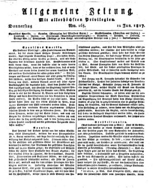 Allgemeine Zeitung Donnerstag 12. Juni 1817