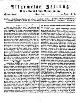 Allgemeine Zeitung Samstag 21. Juni 1817