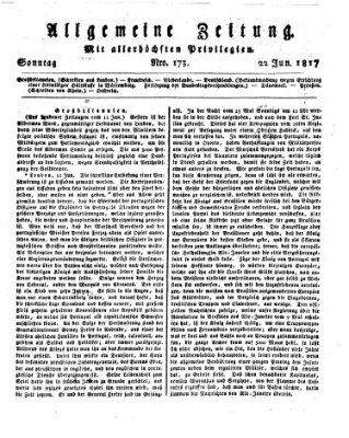 Allgemeine Zeitung Sonntag 22. Juni 1817