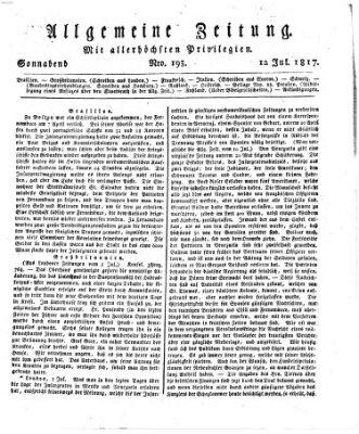 Allgemeine Zeitung Samstag 12. Juli 1817