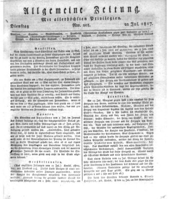 Allgemeine Zeitung Dienstag 22. Juli 1817