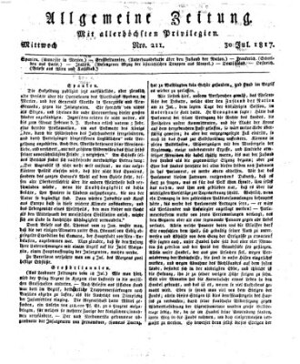 Allgemeine Zeitung Mittwoch 30. Juli 1817