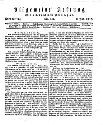 Allgemeine Zeitung Donnerstag 31. Juli 1817