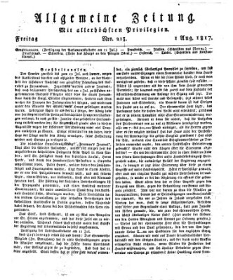 Allgemeine Zeitung Freitag 1. August 1817