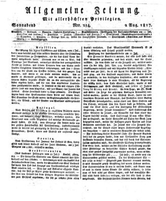 Allgemeine Zeitung Samstag 2. August 1817