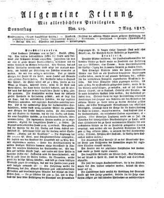 Allgemeine Zeitung Donnerstag 7. August 1817