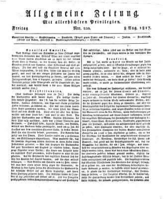 Allgemeine Zeitung Freitag 8. August 1817