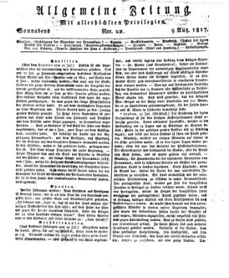 Allgemeine Zeitung Samstag 9. August 1817