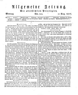 Allgemeine Zeitung Montag 11. August 1817