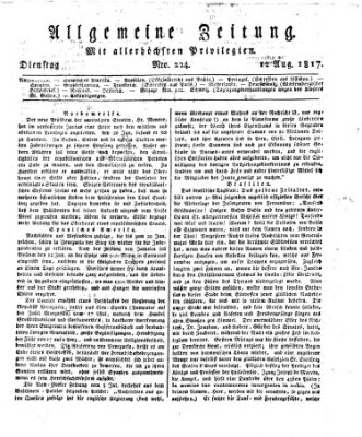 Allgemeine Zeitung Dienstag 12. August 1817