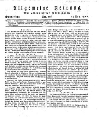 Allgemeine Zeitung Donnerstag 14. August 1817