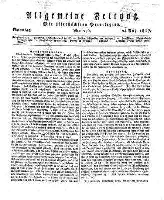 Allgemeine Zeitung Sonntag 24. August 1817