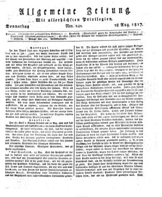 Allgemeine Zeitung Donnerstag 28. August 1817