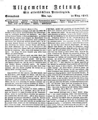 Allgemeine Zeitung Samstag 30. August 1817