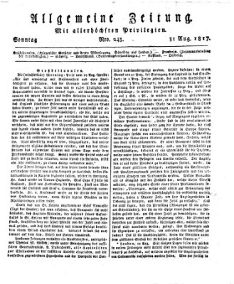 Allgemeine Zeitung Sonntag 31. August 1817