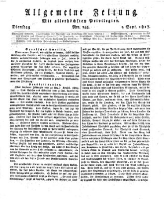 Allgemeine Zeitung Dienstag 2. September 1817