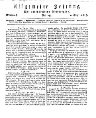Allgemeine Zeitung Mittwoch 10. September 1817