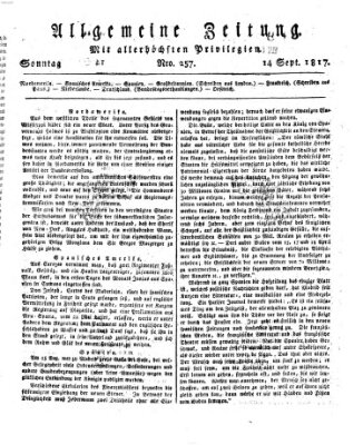 Allgemeine Zeitung Sonntag 14. September 1817