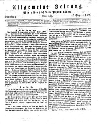 Allgemeine Zeitung Dienstag 16. September 1817