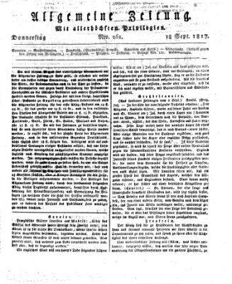 Allgemeine Zeitung Donnerstag 18. September 1817