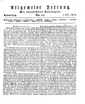 Allgemeine Zeitung Donnerstag 2. Oktober 1817