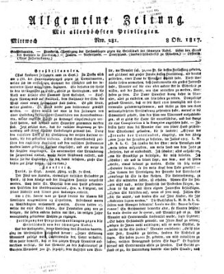 Allgemeine Zeitung Mittwoch 8. Oktober 1817