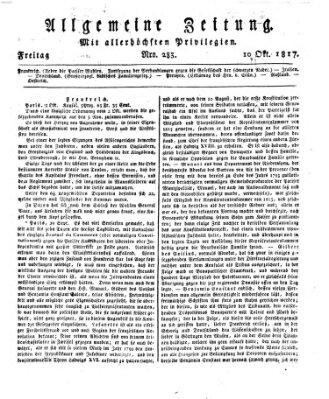 Allgemeine Zeitung Freitag 10. Oktober 1817