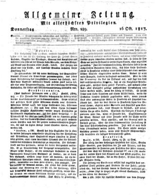 Allgemeine Zeitung Donnerstag 16. Oktober 1817