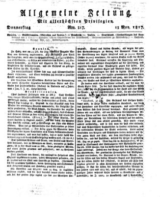 Allgemeine Zeitung Donnerstag 13. November 1817