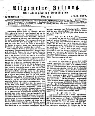 Allgemeine Zeitung Donnerstag 4. Dezember 1817