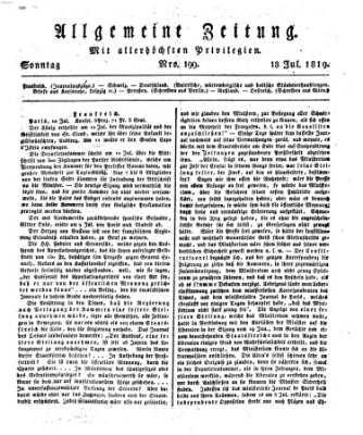 Allgemeine Zeitung Sonntag 18. Juli 1819