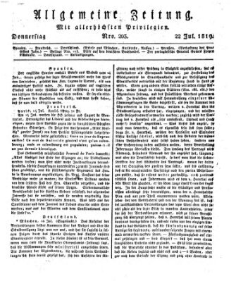 Allgemeine Zeitung Donnerstag 22. Juli 1819