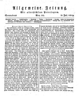 Allgemeine Zeitung Samstag 31. Juli 1819