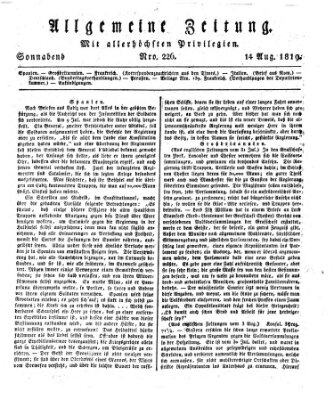 Allgemeine Zeitung Samstag 14. August 1819