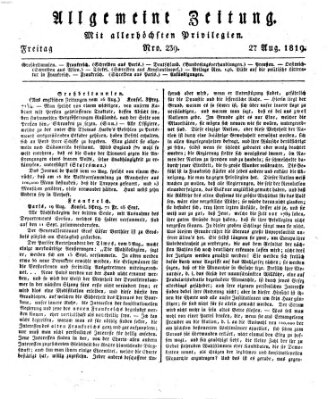 Allgemeine Zeitung Freitag 27. August 1819