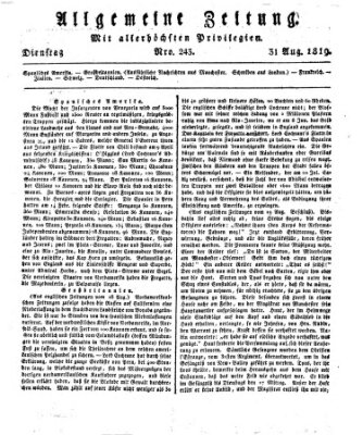 Allgemeine Zeitung Dienstag 31. August 1819