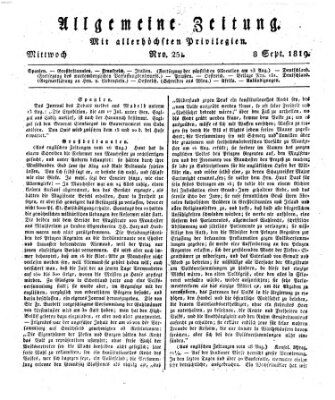 Allgemeine Zeitung Mittwoch 8. September 1819