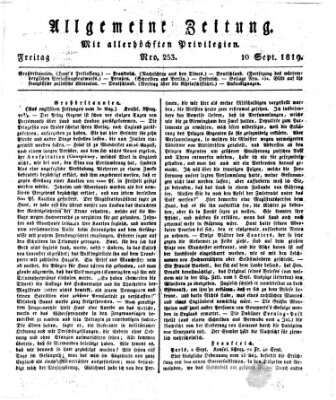 Allgemeine Zeitung Freitag 10. September 1819