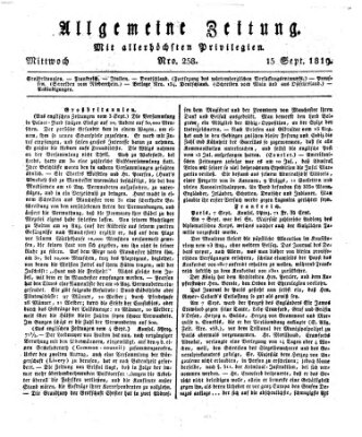 Allgemeine Zeitung Mittwoch 15. September 1819