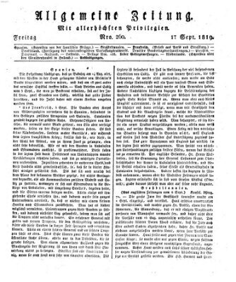 Allgemeine Zeitung Freitag 17. September 1819