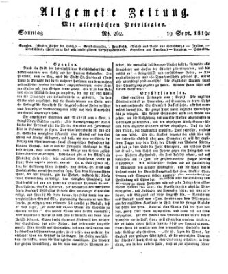 Allgemeine Zeitung Sonntag 19. September 1819