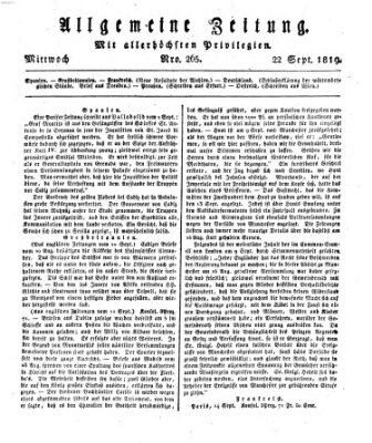 Allgemeine Zeitung Mittwoch 22. September 1819