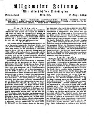 Allgemeine Zeitung Samstag 25. September 1819