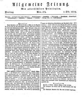 Allgemeine Zeitung Freitag 1. Oktober 1819